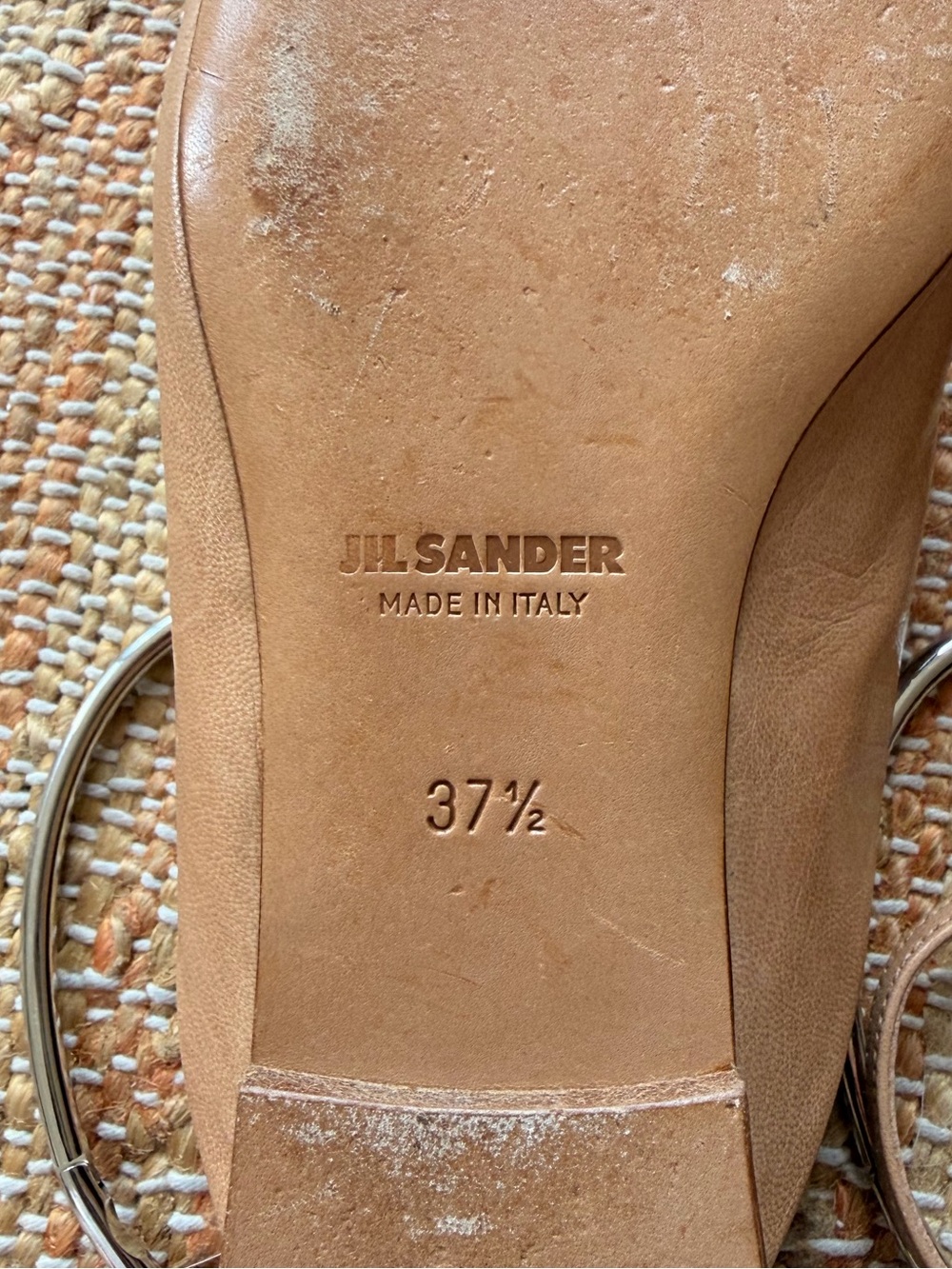 Jil Sander Nude Beige Silver Anklet Bangle Pointed Flat 37.5 - Picture 13 of 14